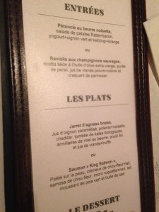 Chez Lionel menu